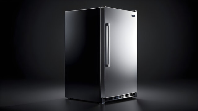 black color fridge 3d clipart isolated on a black background. refrigerator with a handle