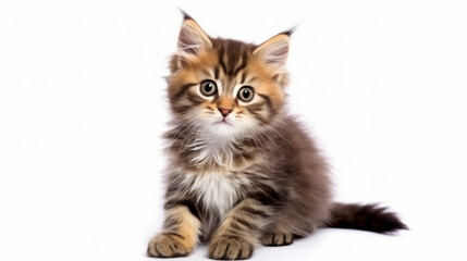 Cute cat on a white background. Copy space.