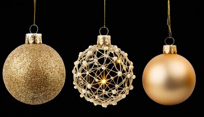 set of ornaments light balls gold color for decorated christmas festive isolated on transparent...