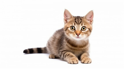 Cute cat on a white background. Copy space.