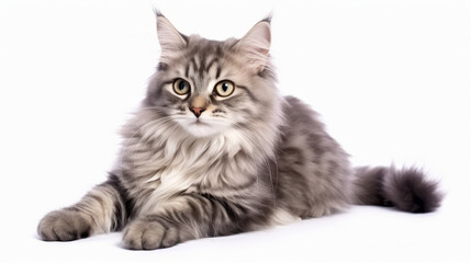 Cute cat on a white background. Copy space.