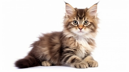 Cute cat on a white background. Copy space.