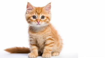 Cute cat on a white background. Copy space.