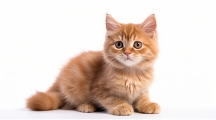 Cute cat on a white background. Copy space.