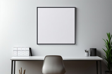 blank white poster frame mockup on the office wall generative by ai