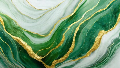 abstract trendy background white and green liquid marble waves texture with gold veins luxury background for wallpaper banner invitation website drawing in watercolor style