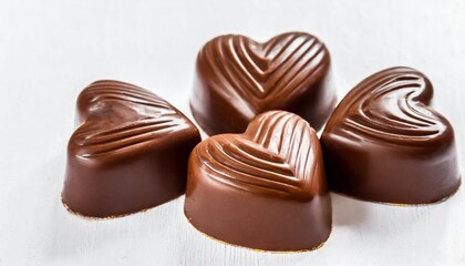 chocolate heart shaped candy on white background