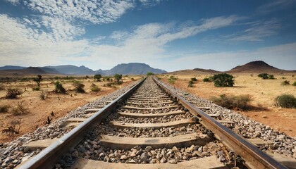 old railway through african arid landscape
