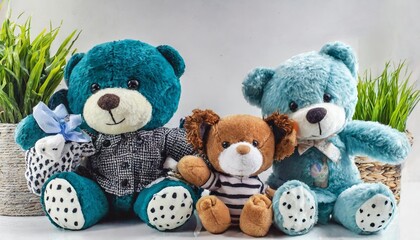 funny soft children s plush toys on a white background