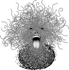 Scream Hand Drawn Illustration, Black and White Character Drawing. - 728418241