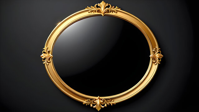 3d Golden Frame Mirror Icon Clipart Isolated On Black Background