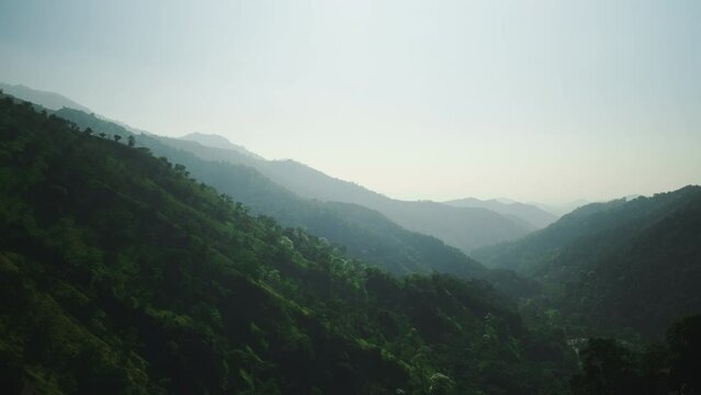 Beautiful misty valleys. Scenic mountain landscape.