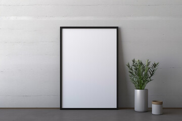 blank white poster frame on the room surface generative by ai