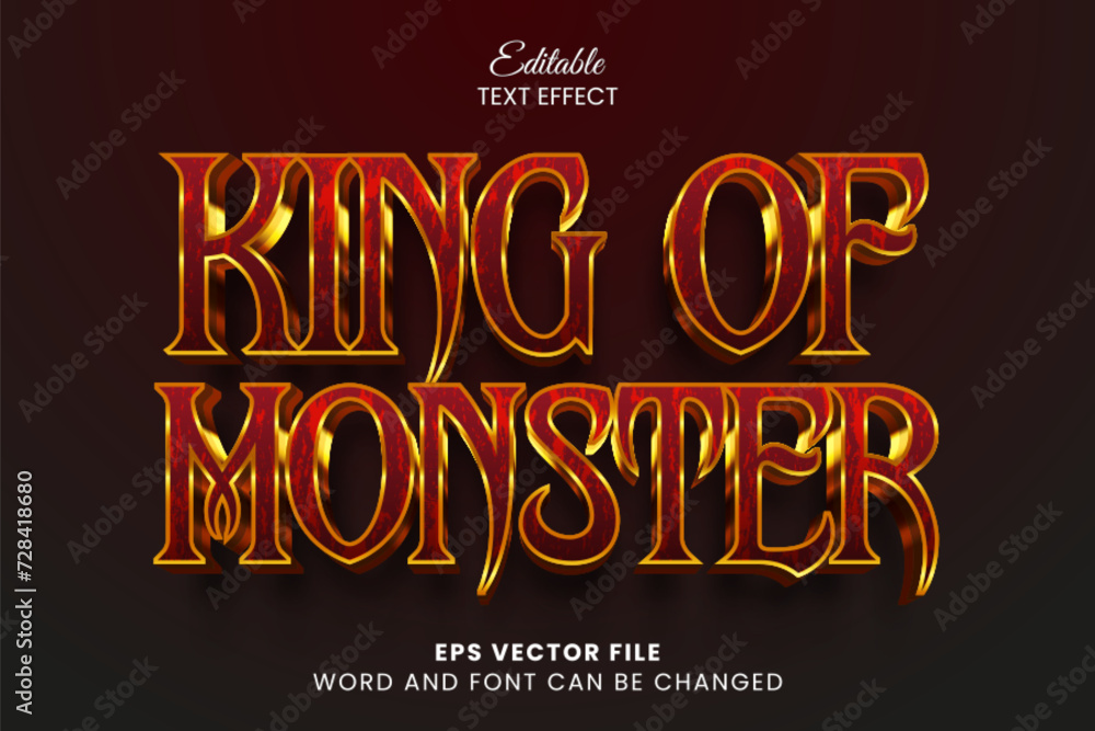 Poster king of monster dramatic game 3d editable vector text effect