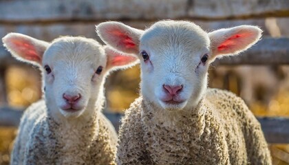 cute lambs on a farm close up