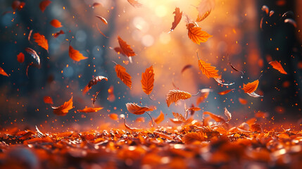 the dance of leaves in a gust of wind, a natural ballet.  - obrazy, fototapety, plakaty