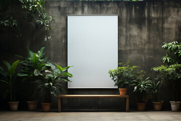blank white sign mockup for advertisement in the courtyard