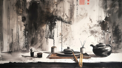 Traditional culture chinese painting still life ink brush paper