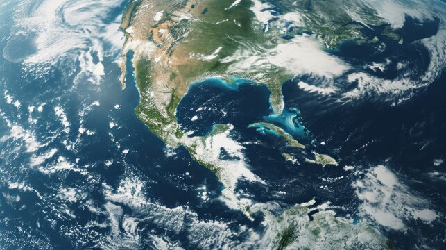 Global warming. A satellite image of Earth, with visual overlays marking El Nino affected areas, accompanied by infographics showing expected weather changes
