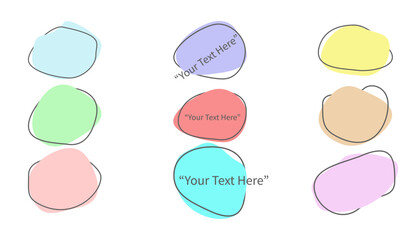 Vector shapes of different colors in distorted circle shape. Used as a template for creative stickers and inscriptions.