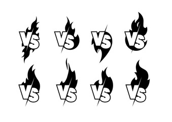 Versus sign surrounded by flames. Color symbol. Vector illustration
