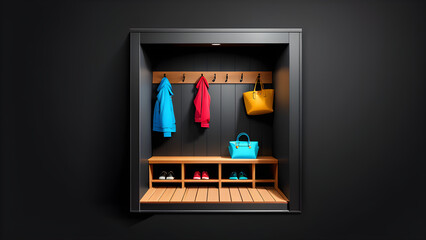 walk-in closet isolated on a black background. rack of dresses. dressing rack