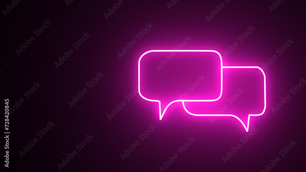 Poster neon gradient glowing speech bubble sign isolated on the black background. neon speech bubble in lin