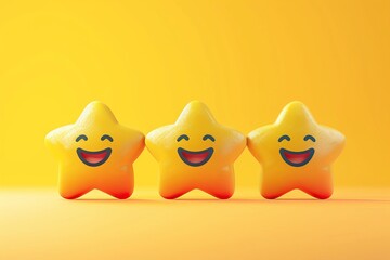 Obraz premium Blessed emoticon verbal expression star ratings. Sociable passionate team communication external client feedback. Managing client reviews. Star emoji happy smileys, positive everlasting smiling symbol