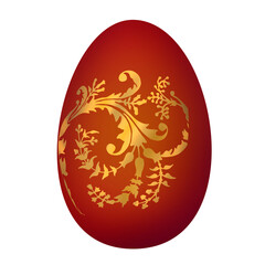 Easter illustration. Easter egg. Red egg with gold decoration. Isolated on white background.