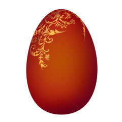 Easter illustration. Easter egg. Red egg with gold decoration. Isolated on white background.