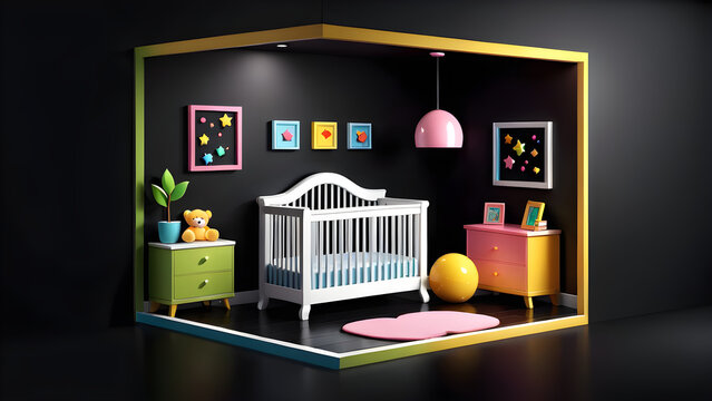 nursery room 3d icon clipart isolated on a black background 