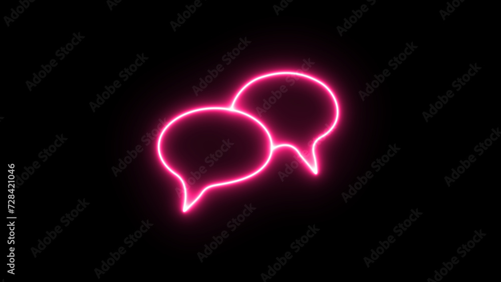 Poster neon gradient glowing speech bubble sign isolated on the black background. neon speech bubble in lin