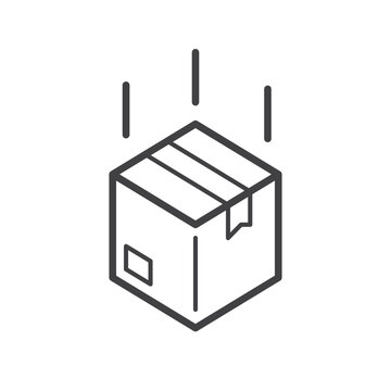Falling box icon, dropshipping, delivery business logo, vector line art icon