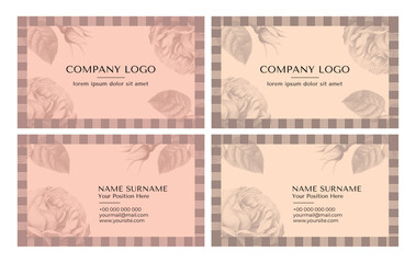Business Card Template with Rose Flowers for Beauty Industry, Spa Salons or Beauty Shops