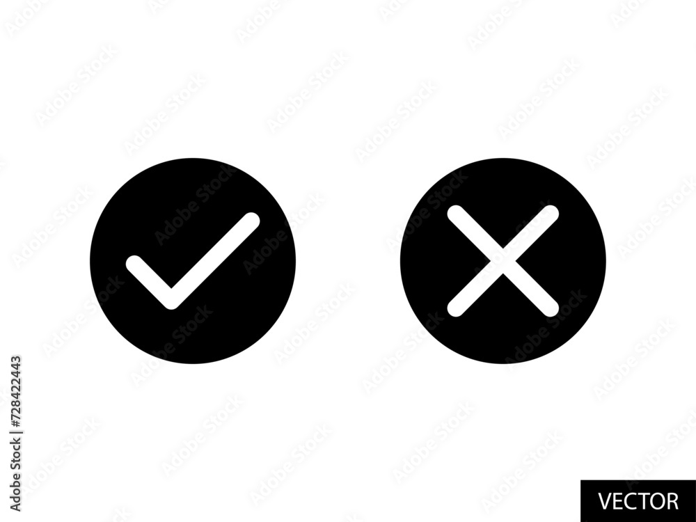 Poster tick and cross check mark vector icons in glyph style design for website, app, ui, isolated on white