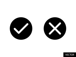 Tick and Cross check mark vector icons in glyph style design for website, app, UI, isolated on white background. Vector illustration.