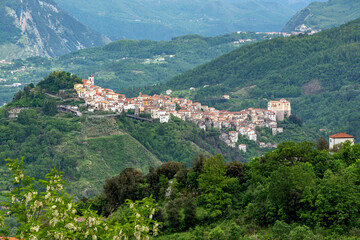 Fototapeta premium Rivello, Potenza district, Basilicata, Italy, Lucanian Apennines-Val d'Agri-Lagonegrese National Park, view of the village