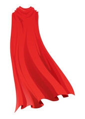 Superhero red cape in back view. Scarlet fabric silk cloak. Mantle costume or cover cartoon vector illustration