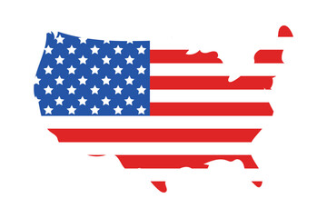 country map with flag silhouette of the USA country