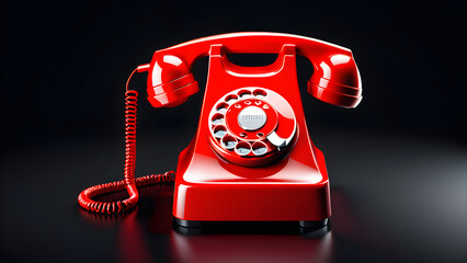 old red telephone isolated on black background