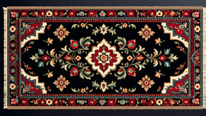 rug carpet on a black background. carpet with ornament. abstract ornament. Round mandala pattern, Middle Eastern Traditional fabric Texture.