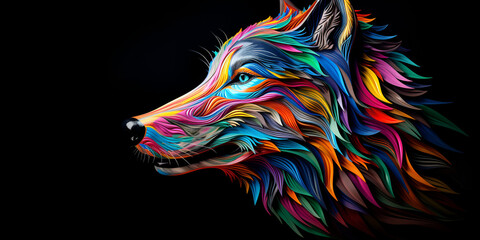 Vivid Wilderness,Colorful Wolf on Black Background