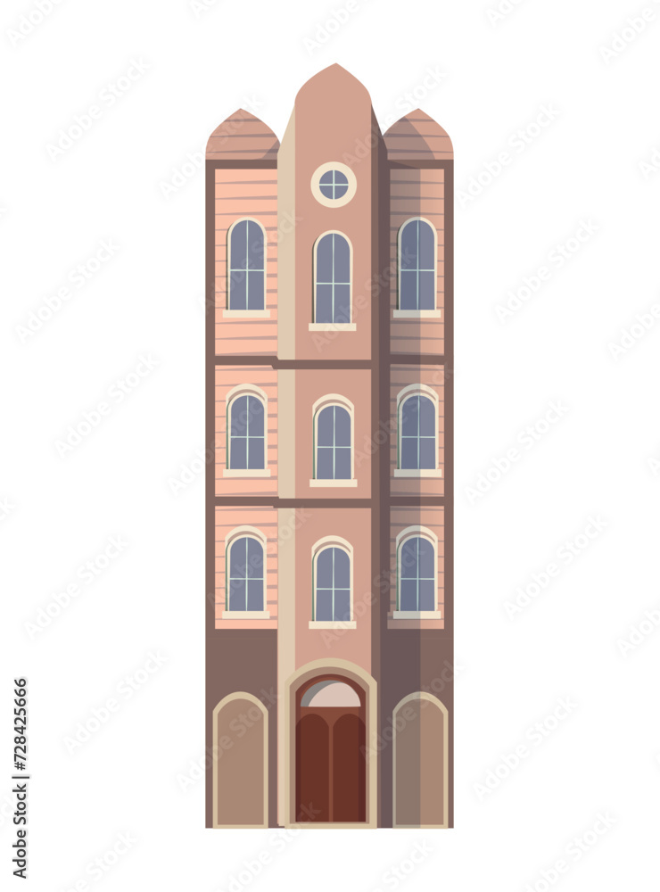 Poster building of colorful set. this enchanting cartoon design showcase the intricate details of an old-st