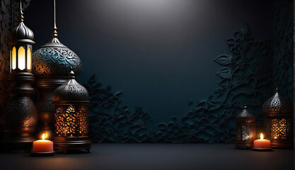 Abstract colorful islamic background with arabic geometric texture. Golden lined tiled motif. ramadan background with copy space