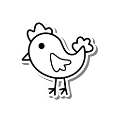 Cute cartoon Chick on white silhouette and gray shadow. Vector illustration about animal farm.