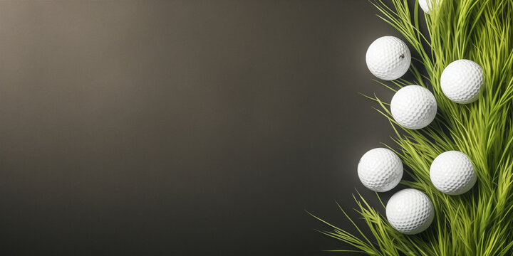 Sports style border design with golf balls and flatlay grass background.