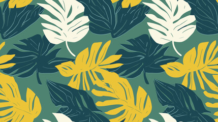 Abstract plant leaf art seamless pattern with colorful leaves and flowers. Organic leaves cartoon background, simple nature shapes