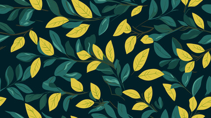 Naklejka na ściany i meble Abstract plant leaf art seamless pattern with colorful leaves and flowers. Organic leaves cartoon background, simple nature shapes