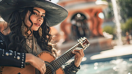 Carnaval spirit: Mexican woman, guitar.