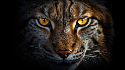 a close up image of a furry lynx - obrazy, fototapety, plakaty